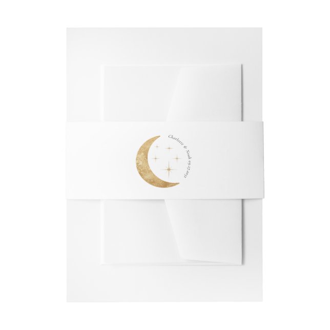 Elegant Simple Gold Celestial Moon Stars Wedding Invitation Belly Band (Front Example)