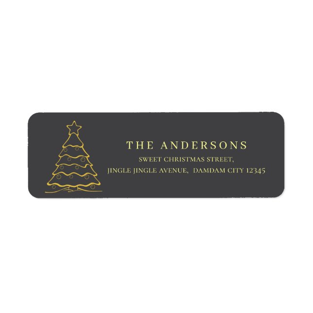 Elegant Simple Gold Christmas Tree Return Address (Front)
