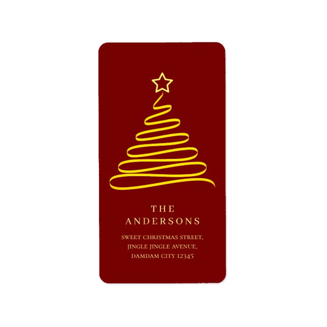 Elegant Simple Gold Christmas Tree Return Address Label (Front)