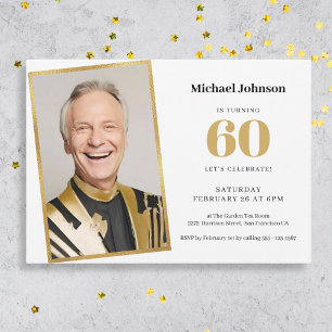 Elegant Simple Gold Custom Photo 60th Birthday  Invitation