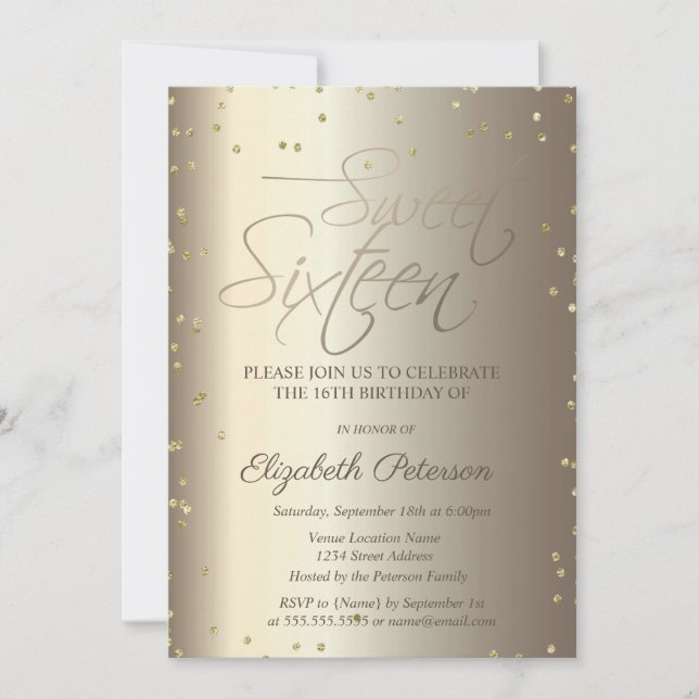 Elegant Simple Gold Diamonds Sweet 16 Invitation  (Front)