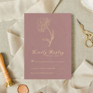 Elegant Simple Gold Flower Purple Wedding RSVP Card