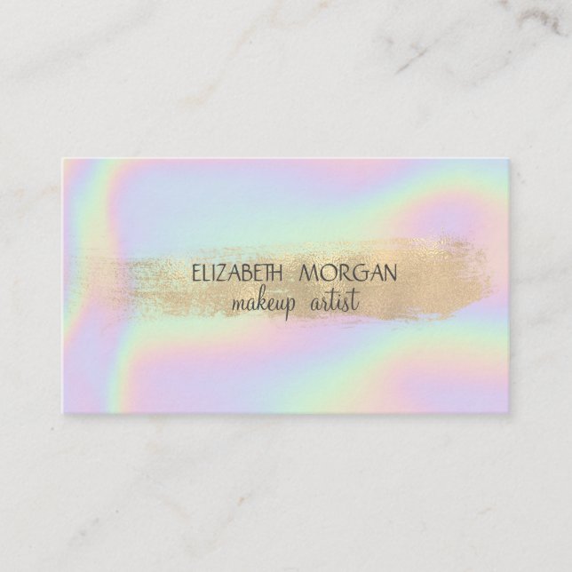 Elegant Simple Gold Foil Brush Stroke,Holographic Business Card (Front)