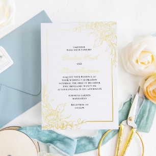 Elegant Simple Gold Foil Pressed Floral Wedding
