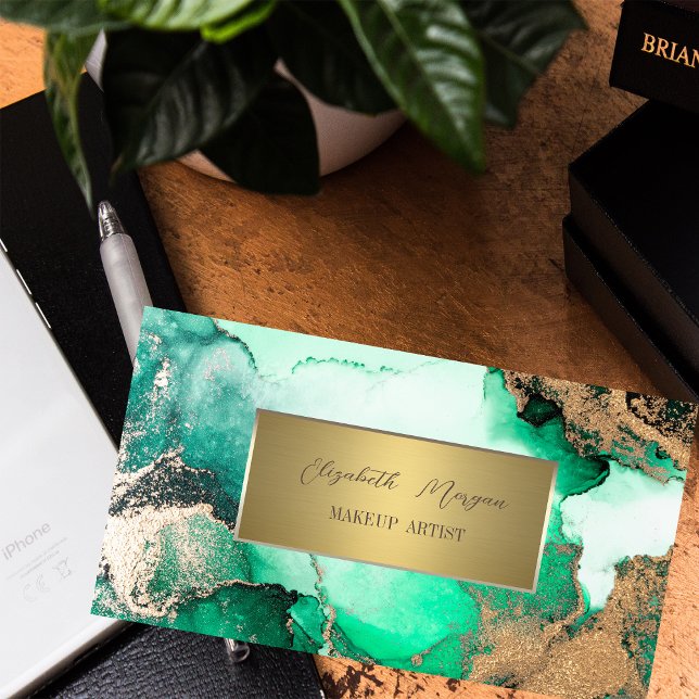 Elegant Simple Gold Frame,Green Marble  Business Card (Creator Uploaded)