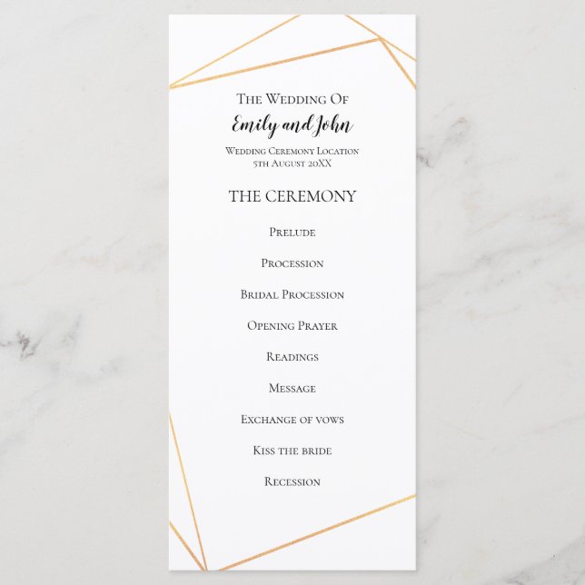 Elegant Simple Gold Geometric LInes Wedding Programme (Front)