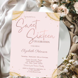 Elegant Simple Gold Glitter Corners Sweet 16   Invitation