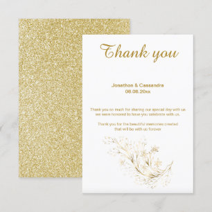ELEGANT SIMPLE GOLD GLITTER REVERSE THANK YOU INVITATION