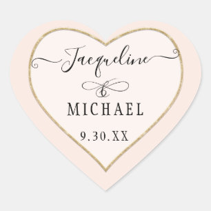 Elegant Simple Gold Glitter Script Blush Pink Heart Sticker