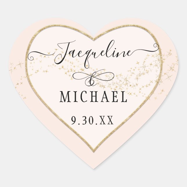 Elegant Simple Gold Glitter Star Script Blush Pink Heart Sticker (Front)