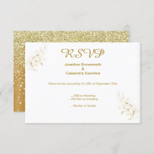 ELEGANT SIMPLE GOLD LEAF GOLD CRYSTAL REVERSE RSVP INVITATION