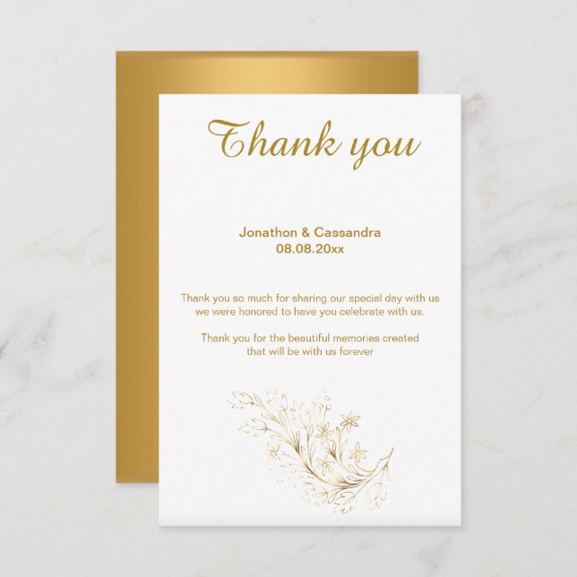ELEGANT SIMPLE GOLD LEAF GOLD REVERSE THANK YOU INVITATION (Front/Back)