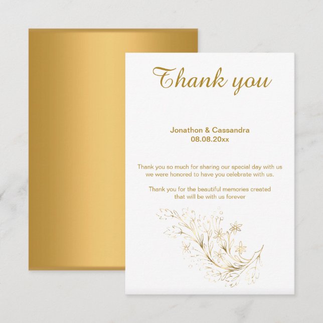 ELEGANT SIMPLE GOLD LEAF GOLD REVERSE THANK YOU INVITATION (Front/Back)