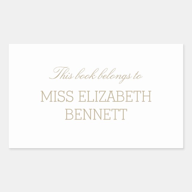Elegant Simple Gold Name Bookplate Rectangular Sticker (Front)