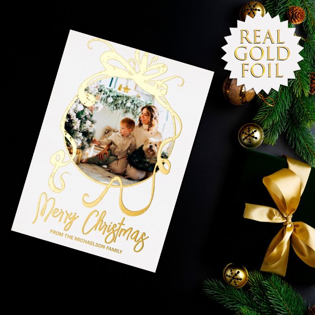 Elegant Simple Gold Ornament Bow Family Photo (Creator Uploaded)