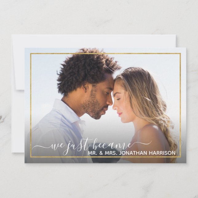Elegant Simple Gold Photo Just Married Website Announcement (Front)
