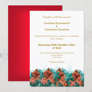 ELEGANT SIMPLE GOLD RED FLORAL SIMPLE WEDDING INVITATION