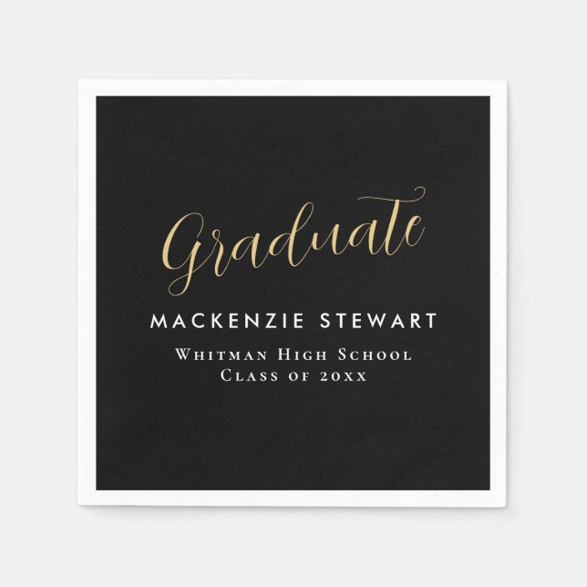 Elegant Simple Gold Script Graduation Black Napkin (Front)