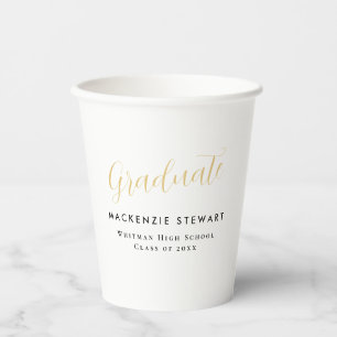 Elegant Simple Gold Script Graduation White Paper Cups