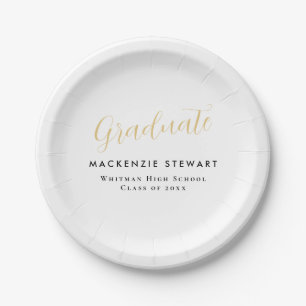 Elegant Simple Gold Script Graduation White Paper Plate