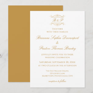 Elegant Simple Gold & White Monogram Wedding Invitation