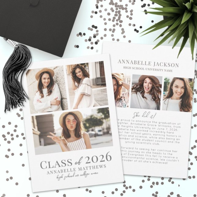 Elegant Simple Graduate Photo Collage Graduation Announcement (Elegant Simple Graduate Photo Collage Graduation)