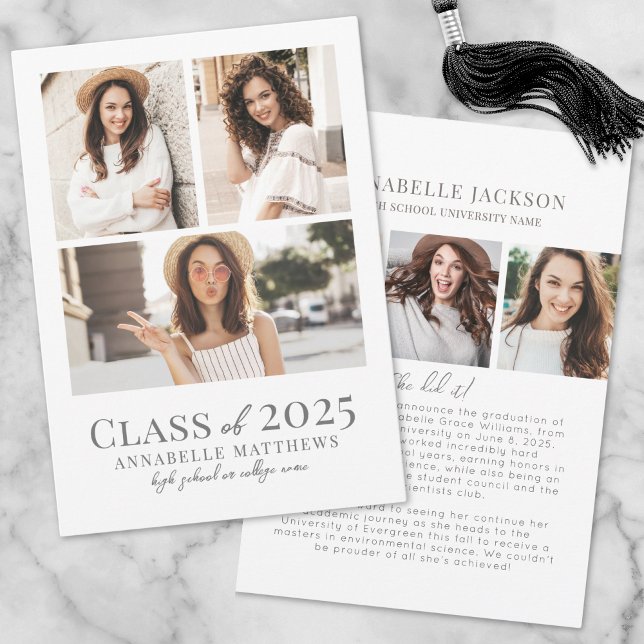 Elegant Simple Graduate Photo Collage Graduation Announcement (Elegant Simple Graduate Photo Collage Graduation)