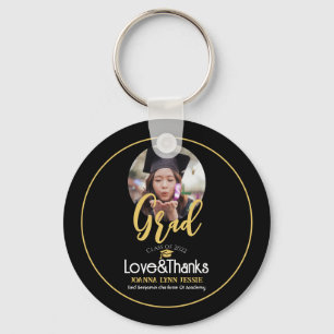 Elegant simple Graduation gold Cap Thanks Script P Key Ring