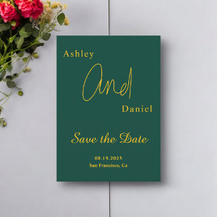 Elegant Simple Green And Gold Modern Chic Wedding Save The Date