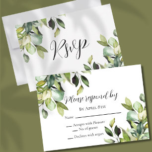 Elegant Simple Green Botanicals Wedding RSVP Card