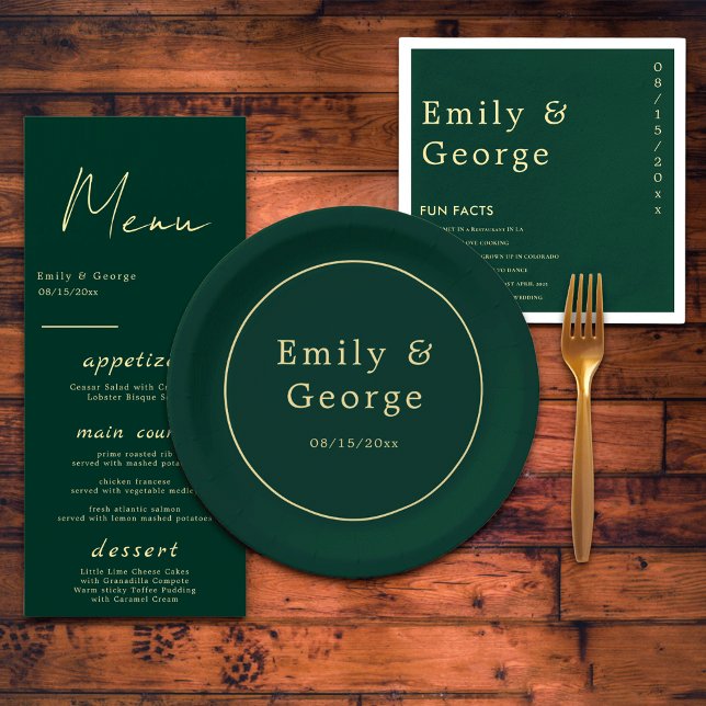 Elegant Simple Green Gold Classy Modern Wedding Paper Plate (Creator Uploaded)