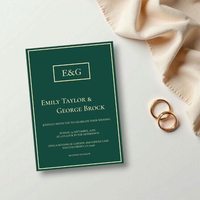 Elegant Simple Green Gold Monogram Modern Wedding Acrylic Invitations (Creator Uploaded)
