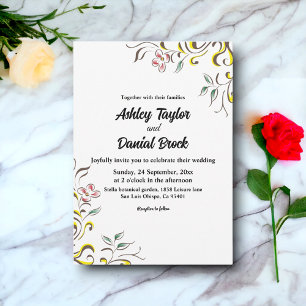 Elegant Simple Greenery Rose Boho Floral Wedding Invitation