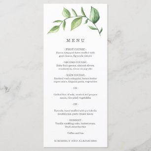 Elegant Simple Greenery Rustic Wedding Menu