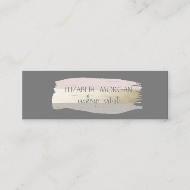 Elegant Simple Grey,  Foil Brush Stroke Mini Business Card (Front)