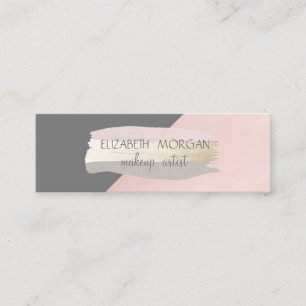 Elegant Simple Grey,Pink Foil Brush Stroke Mini Business Card