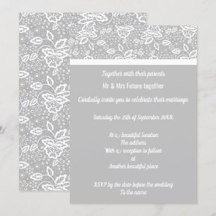 Elegant & Simple Grey White Lace Wedding Invitation