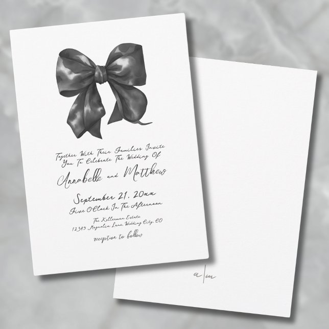 Elegant Simple Handwritten Black Bow Wedding Invitation (Elegant Simple Handwritten Black Bow Wedding Invitation)