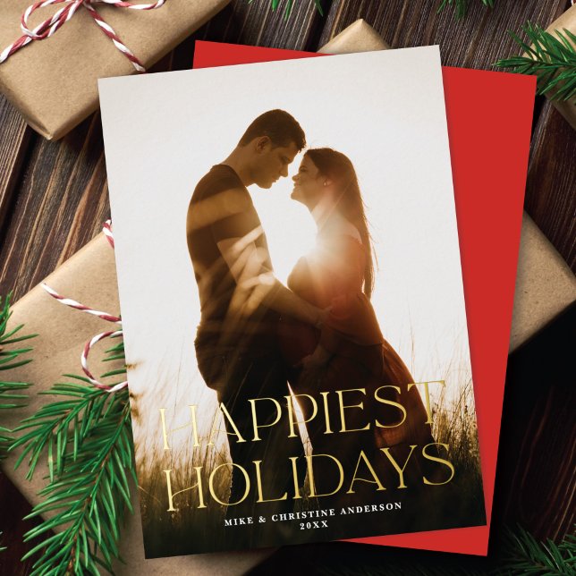 Elegant Simple Happiest Holidays One Photo Gold (Creator Uploaded)