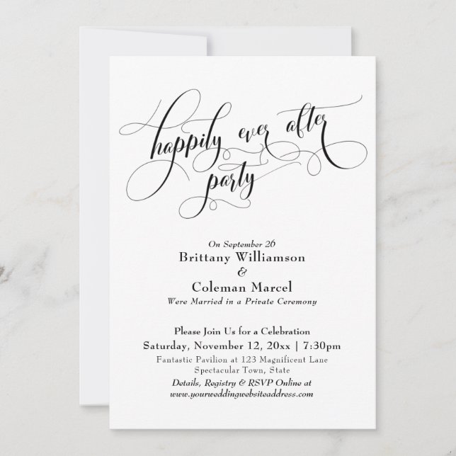 Elegant Simple Happily Ever After Party Reception Invitation (Front)