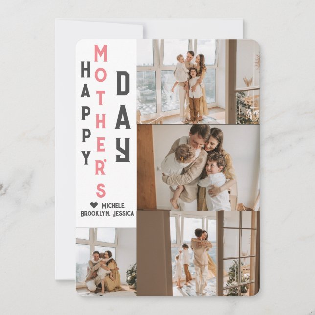 Elegant Simple Happy Mothers Day Photo Collage Holiday Card (Front)