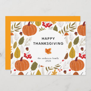 Elegant Simple Happy Thanksgiving Autumn Leaves Holiday Card