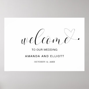 Elegant Simple Heart Modern Welcome Wedding Poster