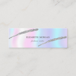 Elegant Simple,Holographic, Silver Glitter Line Mini Business Card