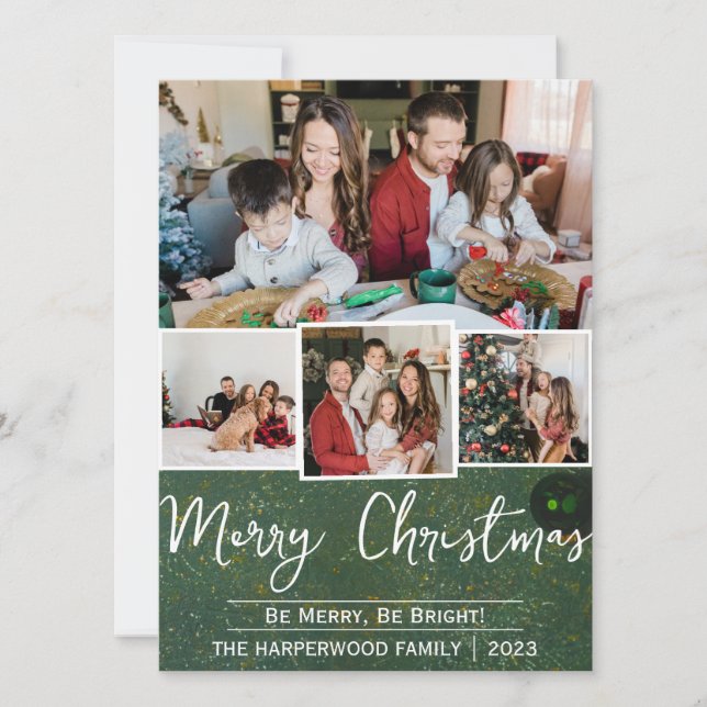 Elegant Simple joy Christmas Family Photo Collage Holiday Card (Front)