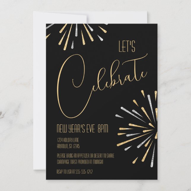 Elegant Simple Let's Celebrate New Years Eve Party Invitation (Front)