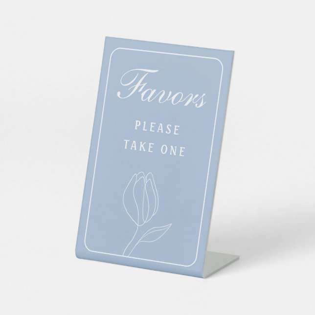Elegant Simple Light Blue Favours Pedestal Sign (Front)