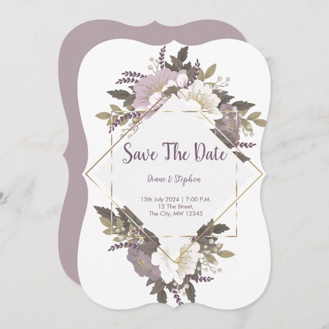 Elegant & Simple Lilac flower save the date card (Front/Back)