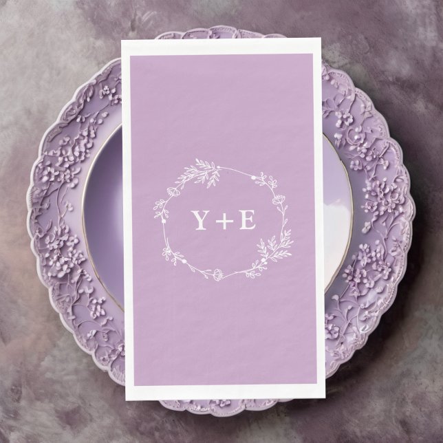  Elegant Simple Lilac Purple Monogrammed Wedding Napkin (Creator Uploaded)