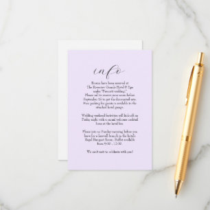 Elegant simple lilac wedding information enclosure card